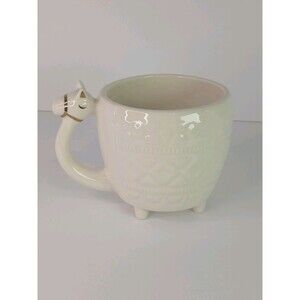 Target Opalhouse Llama Coffee Mug White Gold Accents 14 oz Footed 2020 Embossed